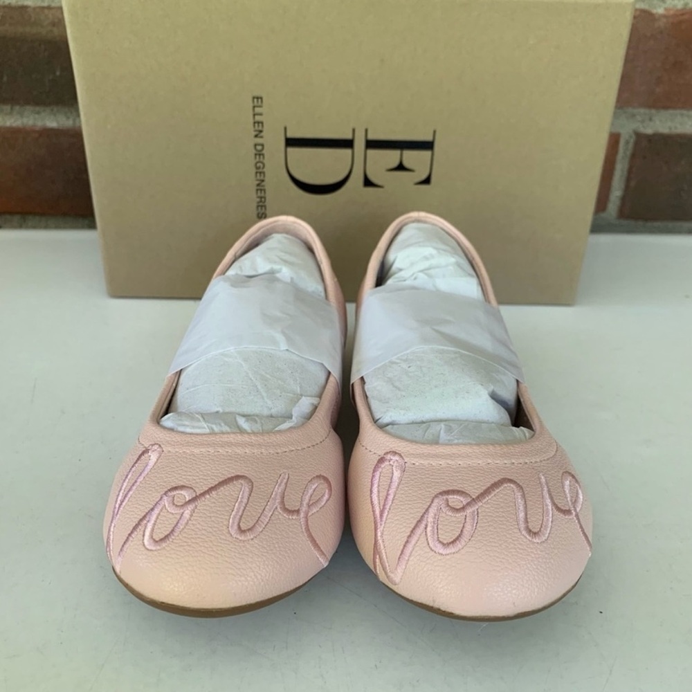 Ellen Degeneres Peony Pink Ballet Flats With Love Design